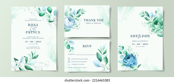 Beautiful floral on wedding invitation card set template, greenery wedding invitation, floral wedding invitation