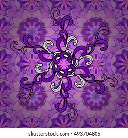 Beautiful floral oriental seamless pattern made of many mandalas. Background in violet colors. Vector illustration in eastern style.