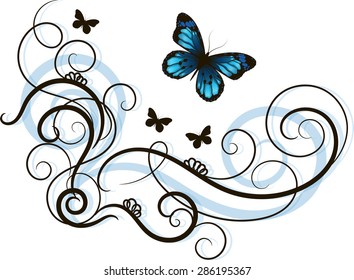 Beautiful floral ornament with butterfly morpho