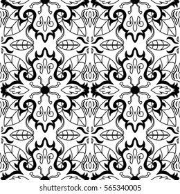 Beautiful floral ornament. Seamless black and white background 