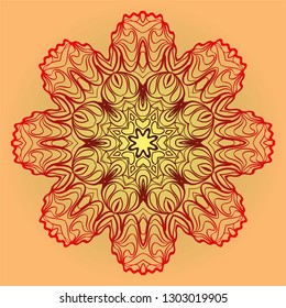 Beautiful Floral Ornament. Vector Illustration. Tribal Ethnic Ornament With Mandala. Anti-Stress Therapy Pattern. Indian, Moroccan, Mystic, Ottoman Motifs. Sunrise color.