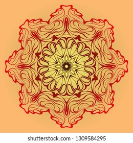 Beautiful Floral Ornament. Vector Illustration. Tribal Ethnic Ornament With Mandala. Anti-Stress Therapy Pattern. Indian, Moroccan, Mystic, Ottoman Motifs. Sunrise color.