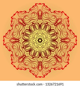 Beautiful Floral Ornament. Vector Illustration. Tribal Ethnic Ornament With Mandala. Anti-Stress Therapy Pattern. Indian, Moroccan, Mystic, Ottoman Motifs. Sunrise color.