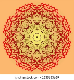 Beautiful Floral Ornament. Vector Illustration. Tribal Ethnic Ornament With Mandala. Anti-Stress Therapy Pattern. Indian, Moroccan, Mystic, Ottoman Motifs. Sunrise color.