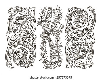 Beautiful  floral ornament for your business. Hand draw line art ornate flower design. Vector illustration.