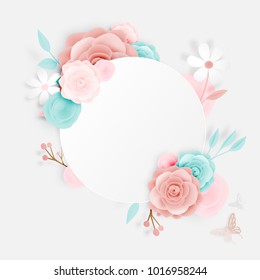 Beautiful floral paper art with butterfly vector illustation