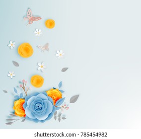 Beautiful floral paper art with butterfly vector illustation