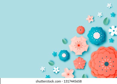 Beautiful floral paper art with pastel color scheme vector illustation