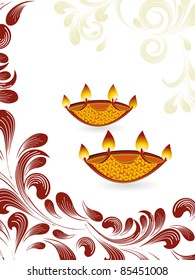 beautiful floral pattern background with lit diya concept elegant greeting card for deepawali celebration & other indian festival