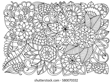 Beautiful floral pattern in black and white. Can use for print , coloring and card design