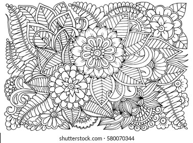 Doodle Floral Pattern Black White Page Stock Vector (Royalty Free ...