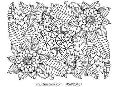Beautiful floral pattern in black and white. Can use for print , coloring and card design
