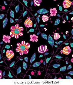 beautiful floral pattern of bright colors on a black red background
