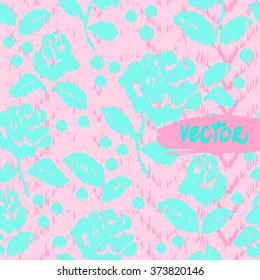Beautiful floral pattern chevron pink trendy color floral pattern on a pink chevron backdrop. Green mint vector roses pattern on a pink zig zag background.