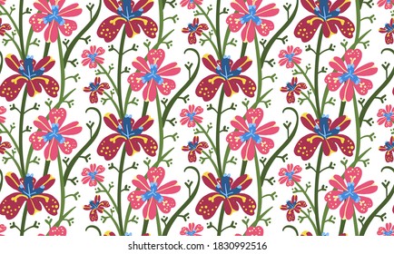 Hermoso diseño de patrones florales. Flores rosas y rojas sobre un fondo transparente.