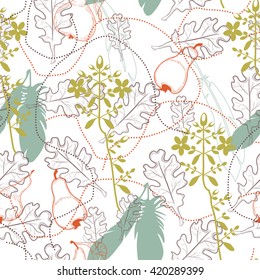 Beautiful floral pattern and feathers Wallpaper