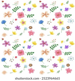 Hermoso patrón floral con adornos de flores y hojas, con una combinación de colores suaves y encantadores, se puede utilizar como fondo o impresión de arte