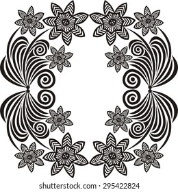 Beautiful floral pattern frame black and white vector illustration