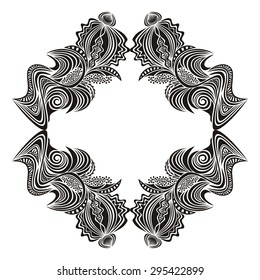 Beautiful floral pattern frame black and white vector illustration