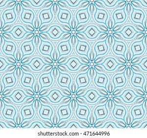 Beautiful floral pattern of geometric elements. Vector. Blue. For the design of printed products, holiday material, fashion design