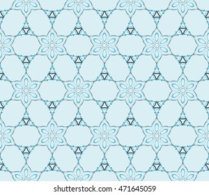 Beautiful floral pattern of geometric elements. Vector. Blue. For the design of printed products, holiday material, fashion design