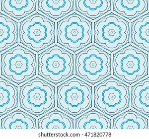 Beautiful floral pattern of geometric elements. Vector. Blue. For the design of printed products, holiday material, fashion design