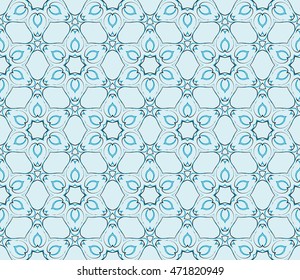 Beautiful floral pattern of geometric elements. Vector. Blue. For the design of printed products, holiday material, fashion design