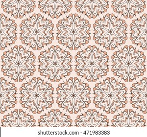 Beautiful floral pattern of geometric elements. Vector. Beige, pastel color. For the design of printed products, holiday material, fashion design