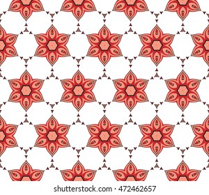 Beautiful floral pattern of geometric elements. Vector. Red and Pink color. For the design of printed products, holiday material, fashion design