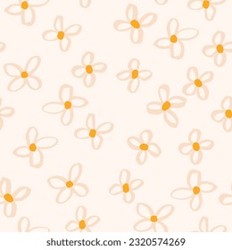 Hermoso patrón floral con flores dibujadas a mano. Textura vectorial sin fisuras con flores simples de tinta. Fondo veraniego floral