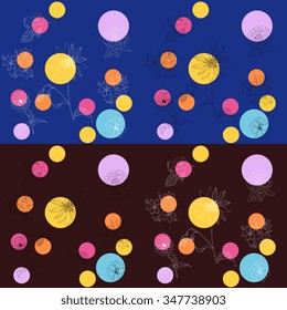 Beautiful floral pattern. Hand drawn flowers with bright colorful dots. Botanical vector illustration.