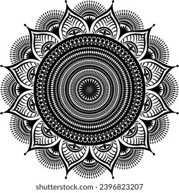 Hermoso patrón floral de arte mandala aislado en un fondo blanco, elemento de decoración para el afiche de meditación, yoga, banner, henna, invitación, portada, elemento de diseño arte mandala, arte vectorial