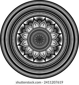 Schöne Blumenmuster mandala Kunst einzeln auf weißem Hintergrund, Dekorationselement für Meditationsplakat, Yoga, Banner, Henna, Einladung, Titelseite, Design-Element Mandala Kunst, Vektorkunst