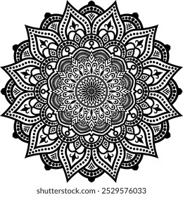 Schönes Blumenmuster Mandala-Kunst einzeln auf weißem Hintergrund, Dekorationselement für Meditationsplakat, Yoga, Banner, Henna, Einladung, Titelseite, Designelement Mandala-Kunst, Vektorkunst