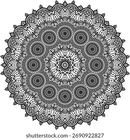 Hermoso patrón floral mandala arte aislado en un fondo blanco, elemento de decoración para el cartel de meditación, yoga, Anuncio, henna, invitación, portada, elemento de diseño mandala arte, Arte vectorial