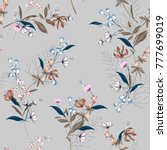Beautiful Floral pattern in the many kind of flowers. Botanical  Motifs scattered random. Seamless vector texture. for fashion prints. Printing with in hand drawn style on light grey background.