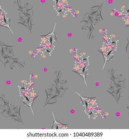 Beautiful Floral pattern in the many kind of flowers. Tropical botanical  Seamless vector texture. For fashion prints. Printing with in hand drawn style light grey background.