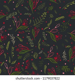 Beautiful Floral pattern in many kinds of colors. Botanical motifs are scattered randomly. Seamless vector texture. Print
