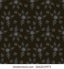 Beautiful Floral Pattern On Dark Background With Cream Flowers
