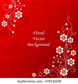 Beautiful floral pattern on red background. Vector illustration.