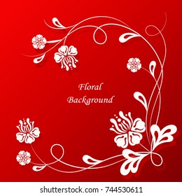 Beautiful floral pattern on red background. Vector illustration.