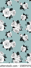 Beautiful floral pattern. Roses on blue background.