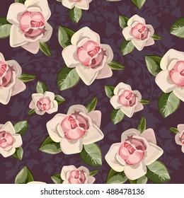 Beautiful floral pattern with roses on brown background. Vintage. Seamless pattern for fabric. Vector