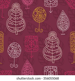 Beautiful floral pattern. Seamless retro background, pattern. Floral pattern, ornament. Spring floral background. Seamless vintage vector pattern. Set of stylized trees. Crohn tree. Wood. Garden.
