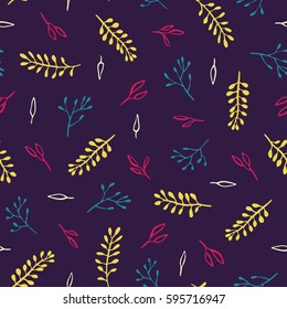 Beautiful Floral pattern. Seamless romantic texture with different Leaves. Botanical background in nice vibrant colors.