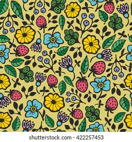 Beautiful floral pattern. Seamless vector background for summer mood.