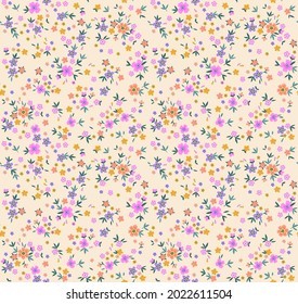 Beautiful floral pattern in small abstract flowers. Small colorful flowers. Ecru white background. Ditsy print. Floral seamless background. The elegant the template for fashion prints. Stock pattern.