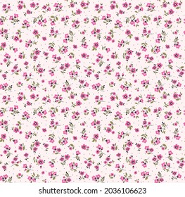 Beautiful floral pattern in small abstract flowers. Small pink flowers. White background. Ditsy print. Floral seamless background. The elegant the template for fashion prints. Stock pattern.