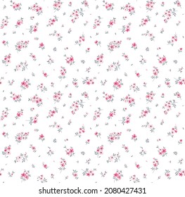 Beautiful floral pattern in small abstract flowers. Small pink flowers. White background. Ditsy print. Floral seamless background. The elegant the template for fashion prints. Stock pattern.
