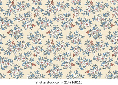 Hermoso patrón floral en pequeñas flores abstractas. Pequeñas flores blancas. Antecedentes de marfil. Impresión Ditsy. Fondo floral sin fisuras. La elegante plantilla para las impresiones de moda. Patrón de valores.